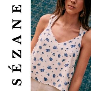 Sézane Hermione crop top in a blue rose print
